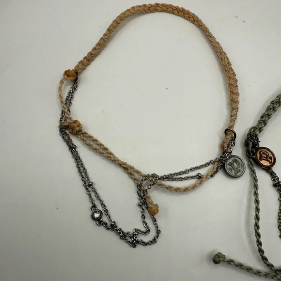 Pura Vida Green & Peach Woven Adjustable Bracelets Lot Of (2) with Chains - Picture 2 of 6